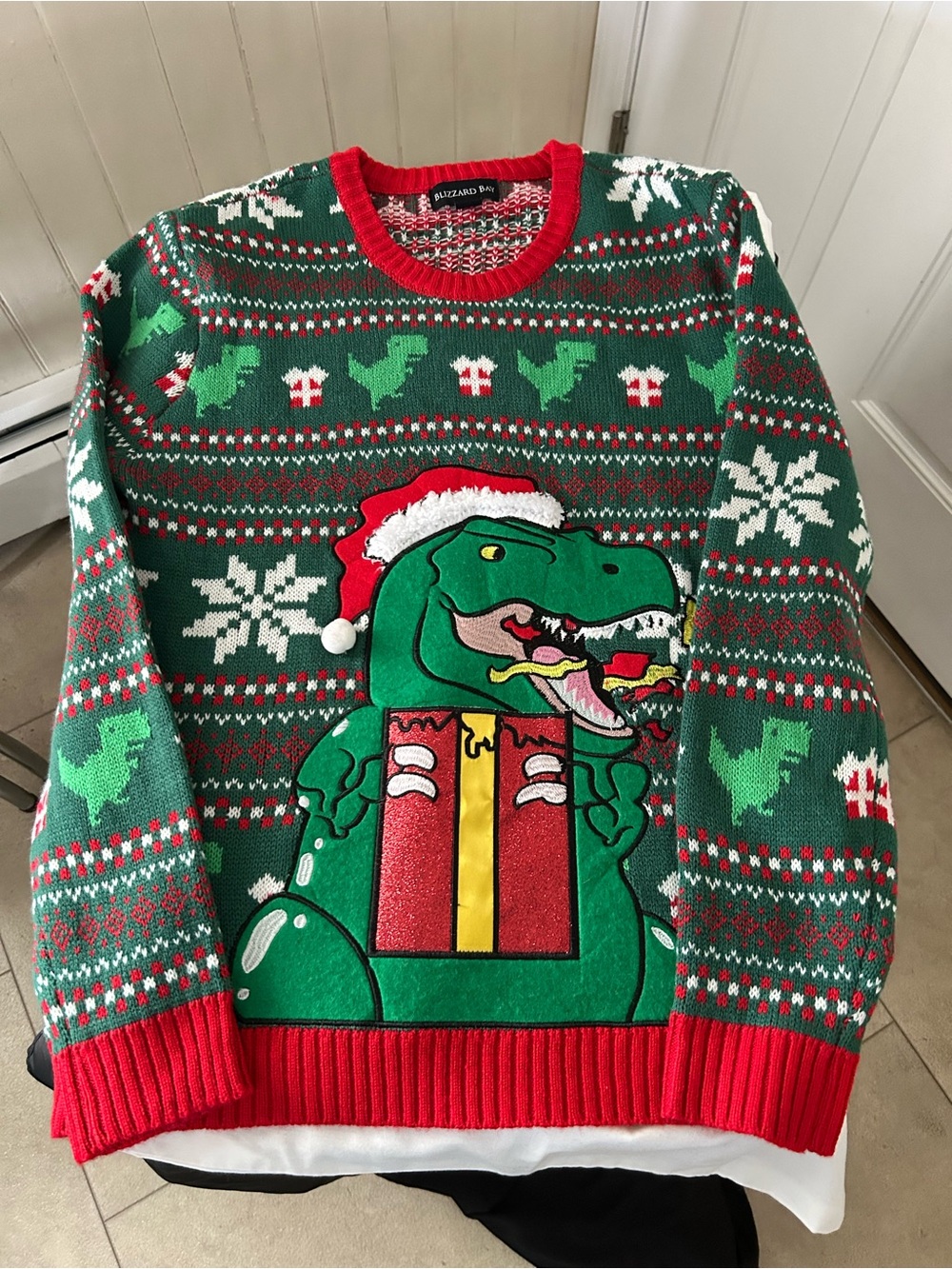 Roaring Dinosaur T-Rex Ugly Christmas Sweater By Blizzard Bay Men’s Size Medium